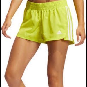 Adidas Women's 3-Stripes Pacer Woven Shorts COLOR: ACID YELLOW/WHITE Size: S